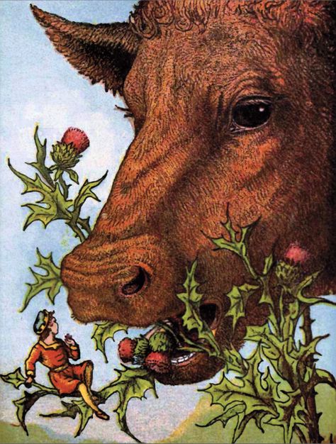 Once Upon A Blog...: Tom Thumb Mouth Illustration, Vintage Book Illustration, Mary Bell, Dibujos Ideas, Illustration Postcard, Cow Illustration, Vintage Floral Wallpapers, Magical Land, Tom Thumb