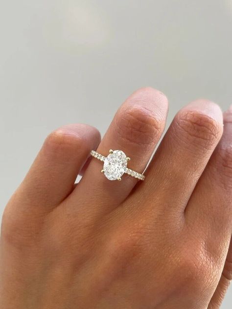 Semi Halo Engagement Ring, Silver And Gold Engagement Rings, Engagement Rings Oval Silver, Oval Engagement Ring With Diamond Band, Engagement Rings For Small Hands, Oval Silver Engagement Ring, Rings For Chubby Fingers, Good Engagement Rings, Silver Engagement Rings Simple