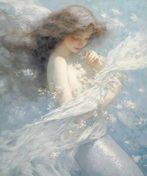 Sea Pfp Aesthetic, Mermaid Core Widget, Old Mermaid Painting, Siren Pfp Aesthetic, Mermaid Core Pfp, Soft Mermaid Aesthetic, Light Mermaid Aesthetic, Ethereal Mermaid Aesthetic, White Mermaid Aesthetic