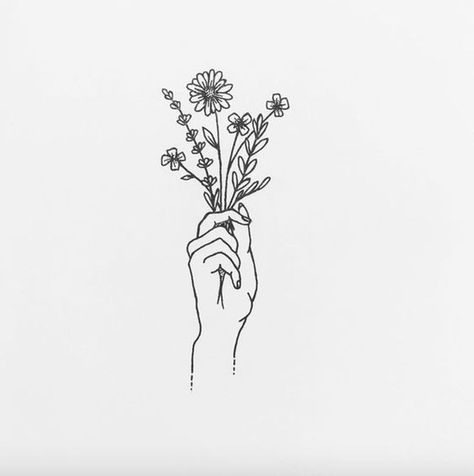 Hands Holding Flowers, Aesthetic Drawings, Hand Flowers, Pola Sulam, Holding Flowers, Plant Drawing, Flower Tattoo Designs, Hand Holding, Watercolor Flower