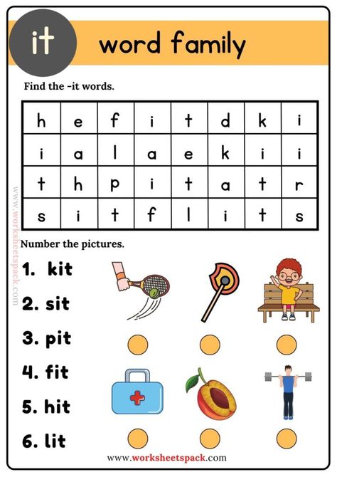 It Word Family Word Search Puzzle - Printable and Online Worksheets Pack Word Family It Worksheets, It Word Family Worksheet, It Word Family Activities, It Words Worksheets, En Family Words Worksheet, It Family Words Worksheets, In Family Words Worksheets, It Family Words, It Word Family