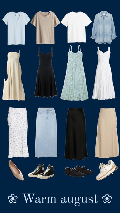 Rows of shirts, dresses, skirts, and shoes, in rows meant for outfit customization Modest Looks, Go To Church, Cute Modest Outfits, Quick Outfits, Ready For Fall, Modest Outfits, Capsule Wardrobe, Lookbook, Casual Outfits