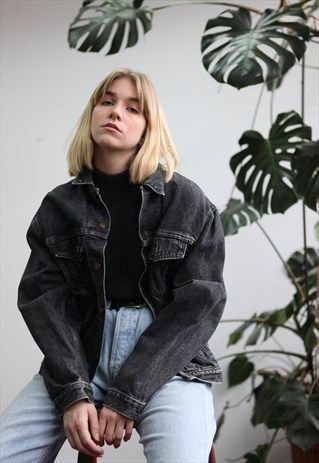 Vintage90sLevisOversizedBlackDenimJacket  - Women Jean Jackets - Ideas of Women Jean Jackets #WomenJeanJackets Black Jean Jacket Outfit, Black Denim Jacket Outfit, Oversized Black Denim Jacket, Jacket Outfit Women, 90s Levis, Jean Jacket Outfits, Denim Jacket Outfit, Black Jean, Trendy Swimwear