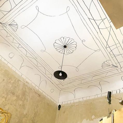 Ceiling Mural, Interior Murals, Basement Remodel Diy, Ceiling Murals, 3d Wall Panels, Painted Ceiling, The Ceiling, Cafe Interior, Wall Treatments