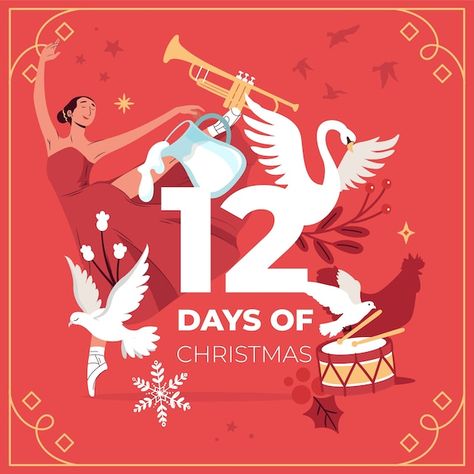 12 Days Of Christmas Graphic Design, 12 Days Of Christmas Illustration, Christmas Graphic Design, Graphic Design Assets, Christmas Graphic, Christmas Illustration, 12 Days Of Christmas, Vector Hand, Design Assets