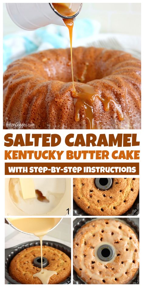 Get ready to indulge in this irresistible Salted Caramel Kentucky Butter Cake, a combination of sweet and salty perfection! This recipe can satisfy any sweet tooth craving you have with its rich and addictive flavor, and it looks incredible too! Cake With Salted Caramel, Kentucky Caramel Butter Cake, Salted Caramel Kentucky Cake, Salted Caramel Kentucky Butter Pound Cake, Keto Kentucky Butter Cake Recipe, Kentucky Salted Caramel Butter Cake, Southern Burned Caramel Cake, Butter Toffee Bundt Cake, Cake And Sauce Recipe