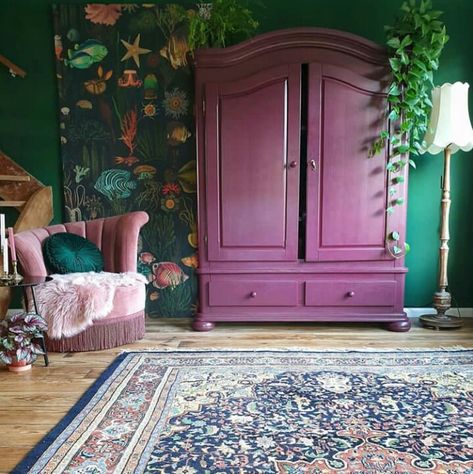 Magenta Furniture, Magenta Bedroom, Magenta Bedrooms, Bold Interior, Green Bedroom, Surprise Party, Bedroom Green, Bedroom Inspo, Anthropology