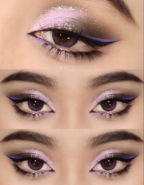 Queen Makeup Looks Royal, Makeup For Purple Hair, Whimsical Makeup Fairies, Unique Makeup Looks Fun, Violet Makeup Look, Light Purple Eye Makeup, Light Eyeshadow Looks, Glam Eyeshadow Looks, Cool Eyeshadow Looks