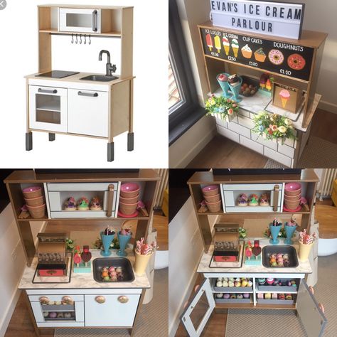 Ikea Duktig Ice Cream Shop, Playtive Lidl Kitchen Hack, Duktig Kitchen Hack, Ikea Duktig Kitchen, Ikea Kids Kitchen, Ikea Play, Ikea Play Kitchen, Ice Cream Parlour, Ikea Duktig