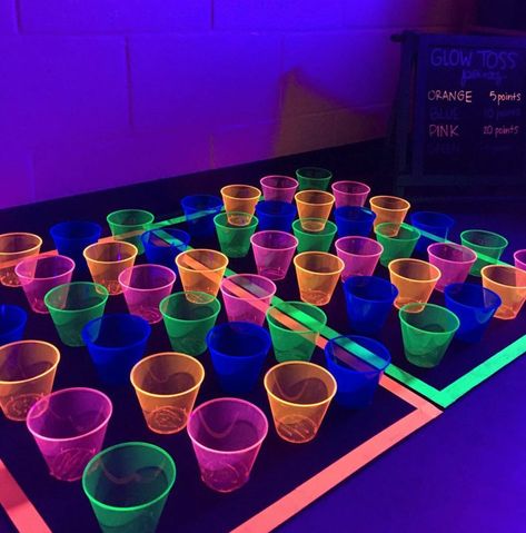 Party Themes For School, Stem Glow Week, Glow Stick Party Games, Fifth Grade Party Ideas, Ar Reward Party Ideas, Glow Day Snack Ideas, Neon Classroom Ideas, End Of Year Glow Party, Glow Party School Ideas