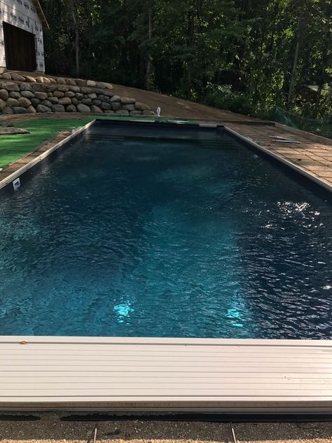 GLI Black Onyx Liner Island Onyx Pool Liner, Black Pool Liner, Gli Pool Liners, Pool Liners Inground, Farm Pool, Pool Liner Replacement, Vinyl Pools Inground, Vinyl Swimming Pool, Inground Pool Designs