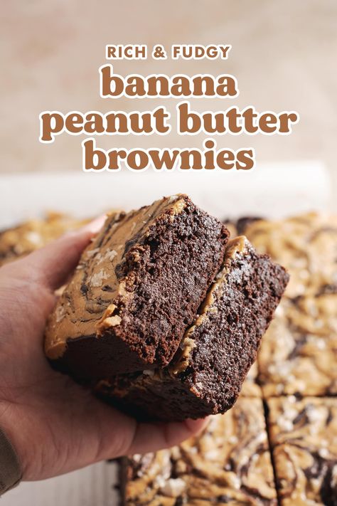 Banana Nut Brownies Recipe, Bananas With Peanut Butter And Chocolate, Banana Peanut Butter Brownies, Brownies Banana, Bananas Brownie, Banana Brownie Recipe, Peanut Butter Banana Blondies, Bananas Peanut Butter And Chocolate, Banana Nut Brownies