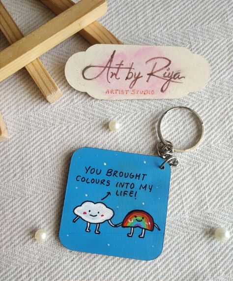 Mdf Keychain Painting Ideas, Cute Diary Ideas Writing, Mdf Keychain, Chain Ideas, Cute Diary, Keychain Ideas, Sky Art Painting, Wooden Keychain, Wooden Painting