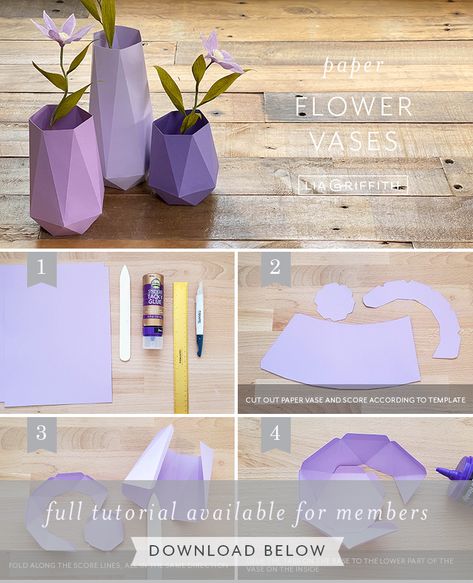 Diy Vase For Flowers, How To Make A Paper Vase, Vase Paper Craft, Paper Vase Template Free Printable, Paper Vase Diy How To Make, Paper Vases Diy, How To Make A Vase Out Of Paper, Paper Pot Diy, Paper Flower Vase Diy