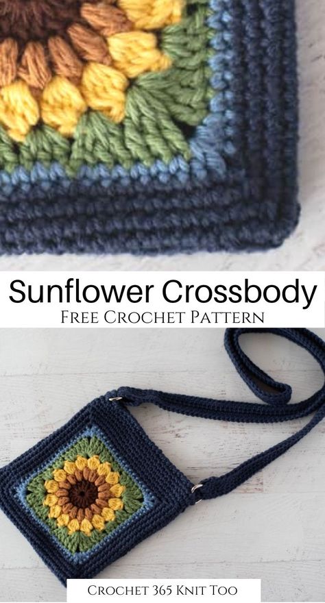 Crochet Sunflower Purse Free Pattern, Tote Crochet, Sunflower Crochet, Crossbody Bag Pattern, Bags Crochet, Crochet Bag Pattern Free, Bag Pattern Free, Crochet Sunflower, Crochet Handbags Patterns