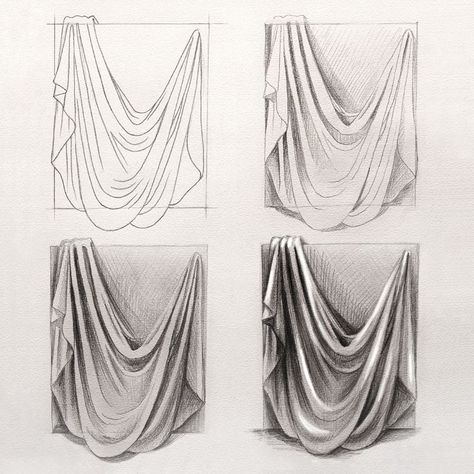 Shading Fabric Drawing, Cloth Still Life Drawing, Light And Shade Drawing Sketches, Drape Drawing Reference, Single Life Drawing, Soft Shading Drawing, Materials Drawing Texture, Light And Shade Drawing Still Life, Transparent Fabric Drawing Tutorial