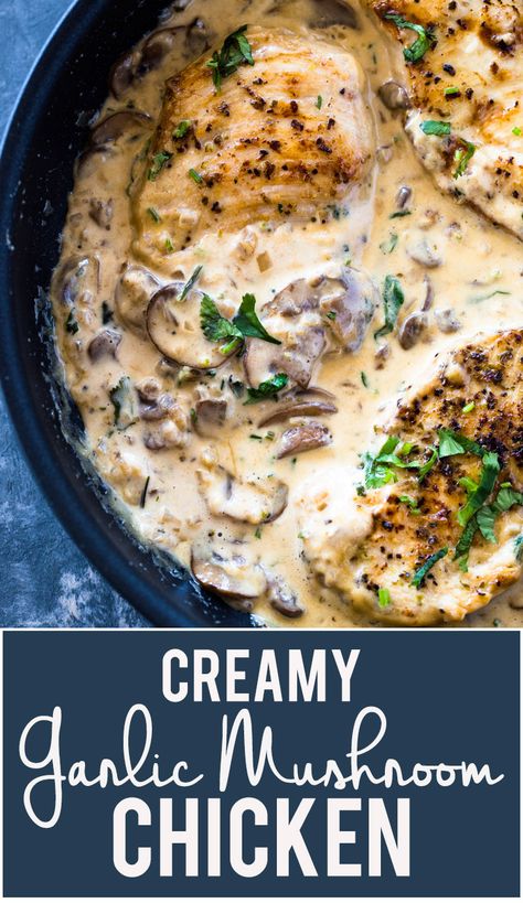 Garlic Mushroom Chicken, Chicken Low Carb, Gimme Delicious, Creamy Garlic Mushrooms, Chicken Mushroom Recipes, Creamy Garlic Chicken, Crock Pot Recipes, Tater Tots, God Mat