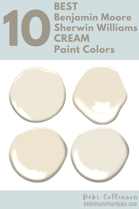 Cream paint colors is a good alterative to warm white AND cool white, and beige. Cream is a very warm and inviting light neutral that is the perfect backdrop for you to create the inviting space for your room whether its a living room, dining room, or office, cream can be the relaxing color you're looking for. Check out my top 10 Sherwin Williams & Benjamin Moore CREAM paint colors. #benjaminmoorecreampaintcolors #sherwinwilliamscreampaintcolors Benjamin Moore Paint Colors Natural Cream, Cream Kitchen Paint Colors, Gentle Cream Benjamin Moore Living Rooms, Creamy Warm White Paint Colors, Oxford Cream Paint, Tuscan White Paint Color, Cream Indoor Paint, Best Benjamin Moore Cream Colors, Putnam Ivory Benjamin Moore Living Rooms