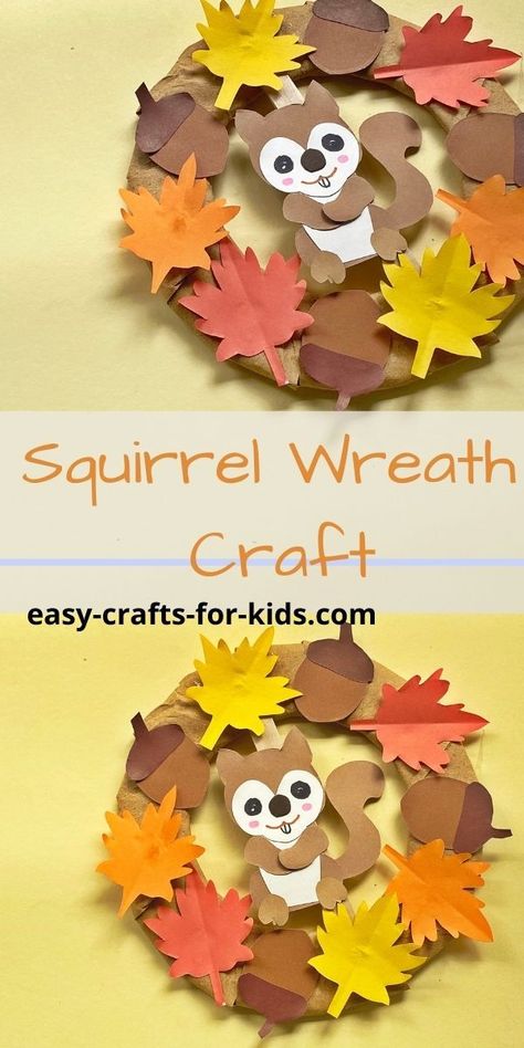 Toddler Fall Wreath Craft, Early Fall Crafts For Kids, Diy Fall Kids Crafts, Acorn Squirrel Craft, Autumn Preschool Craft, Squirrel And Acorn Crafts, S Is For Squirrel, Fall Wreath Craft Preschool, Fall Mobile Craft For Kids