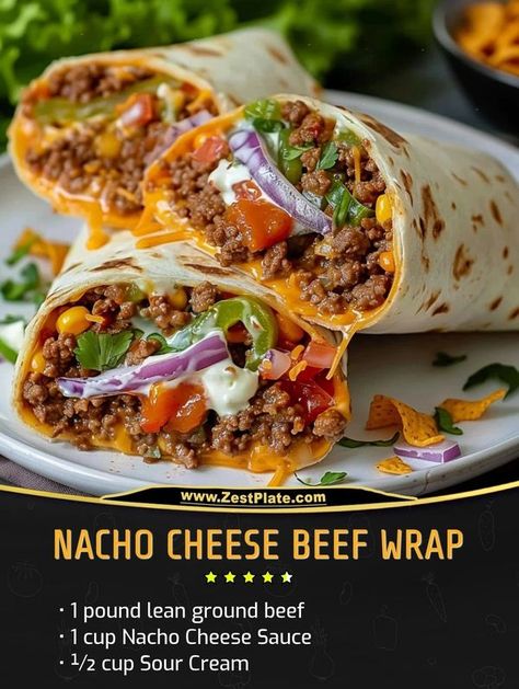 Homemade recipes | Nacho Cheese Beef Wrap  | Facebook Nacho Cheese Beef Wrap Recipe, Nacho Cheese Beef Wrap, Beef Nachos, Nachos Recipe Beef, Beef Wraps, Nachos Beef, Nacho Cheese Sauce, Nacho Cheese, Hamburger Recipes