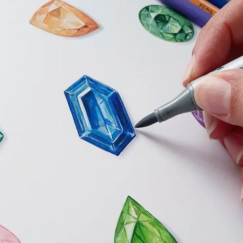 Teaching your how to render gemstones without the fuss. How To Draw Gemstones, Drawing Gemstones, Coloring Gemstones, Gems Illustration, Drawing Jewellery, Using Alcohol Markers, Gem Drawing, How To Render, Pencil Artwork