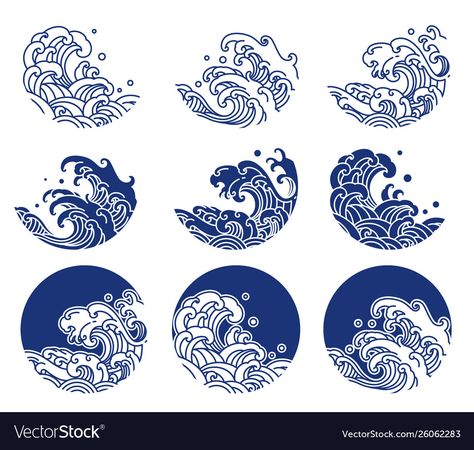 Wave Drawing, Japan Logo, Japanese Water, Line Logo, Irezumi Tattoos, Waves Logo, Japanese Waves, Japon Illustration, Waves Tattoo