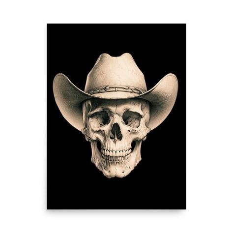 Vintage Wild West, Cowboy Skull, Skull Art Print, American Frontier, Rustic Western Decor, The Afterlife, Human Skull, Western Decor, Cowboy Hat