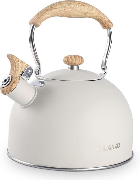 Amazon.com: Tea Kettle, BELANKO 85 OZ / 2.5 Liter Whistling Tea Kettle Pots for Stove Top Food Grade Stainless Steel with Wood Pattern Folding Handle, Loud Whistle for Tea, Coffee, Milk - Milk White: Home & Kitchen How To Whistle Loud, Stove Top Recipes, Whistling Tea Kettle, Water Kettle, Siding Materials, Wood Pattern, Coffee Milk, Wood Patterns, Gas Stove