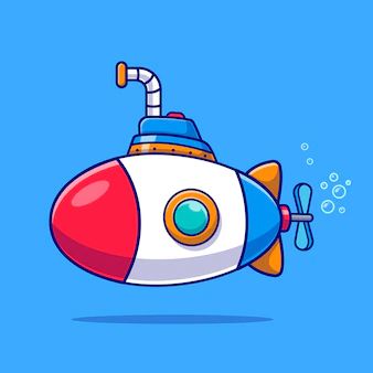 Submarine Cartoon, Playground Painting, Underwater Cartoon, Transportation Technology, Vector Icons Illustration, Technology Icon, Icon Illustration, Submarine, Graphic Resources