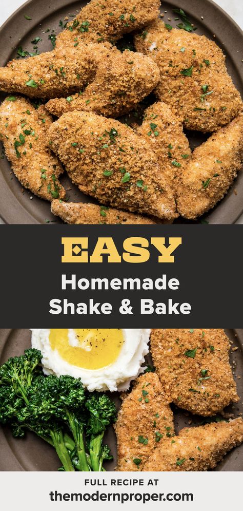 homemade shake and bake chicken on a serving platter Shake And Bake Recipe, Shake And Bake Pork Chops, Bake Pork Chops, Shake And Bake Pork, Homemade Shake And Bake, Shake N Bake Chicken, Baked Fried Chicken, The Modern Proper, Shake And Bake