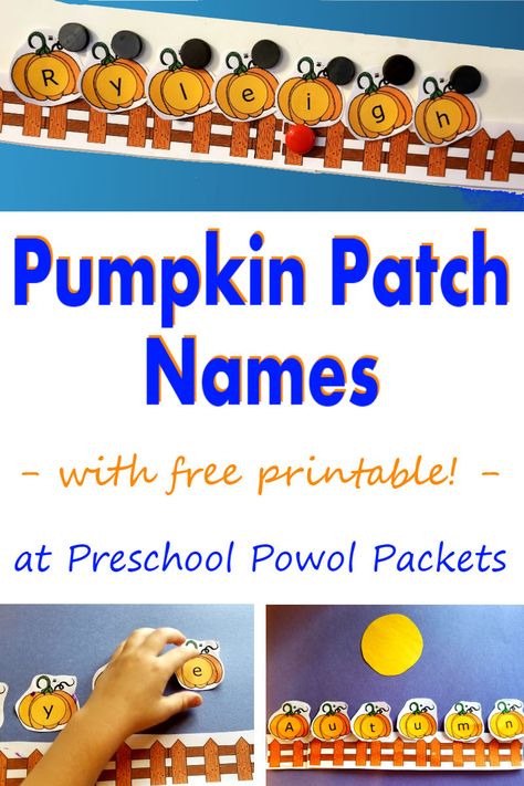 Large Group Pumpkin Activities Preschool, Name Pumpkins Preschool, Pumpkin Patch Names Preschool, Pumpkins With Letters Printable, Pumpkin Patch Name Craft, Preschool Fall Name Activities, Pumpkin Names Craft, Pumpkin Language Activities Preschool, Pumpkin Name Activity