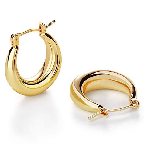 LILIE&WHITE Chunky Gold Hoop Earrings for Women Cute Fashion Hypoallergenic earrings Minimalist Jewelry Gift : Amazon.ca: Clothing, Shoes & Accessories Thrift Styling, Winter Basics, Chunky Gold Hoop Earrings, Amazon Jewelry, Thick Hoop Earrings, Statement Hoop Earrings, Fake Jewelry, Chunky Hoop Earrings, Earrings Minimalist