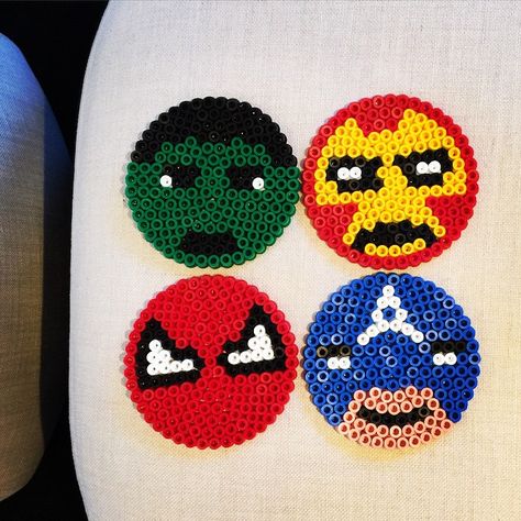 Instagram photo by @kidzandstuff (Kidzandstuff) | Iconosquare Superhero Pattern, Superhero Week, Plastic Bead Crafts, Hama Beads Coasters, Hero Crafts, Coaster Projects, Hulk Spiderman, Superhero Crafts, Cup Coasters