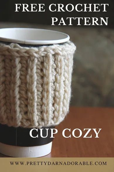 Cozy Christmas Coffee & Tea Cups, Crochet Patterns Cup Cozy, Knit Look Crochet, Printable Gift Labels, Coffee Cozy Pattern, Cup Cozy Crochet Pattern, Cup Cozy Pattern, Crochet Mug Cozy, Coffee Cozies