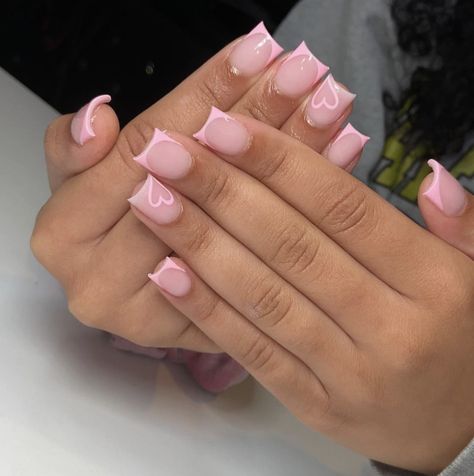 Short Simple Nails French Tip, Nails Acrylic Short Basic, Short Frenchies Nails With Design, Soft Pink French Tip Nails Square, Shortish Nail Ideas, Short Nails No Design, Basic Short Square Nails, Short Acrylic Nails Heart Design, Baby Pink French Tip Nails Square Short