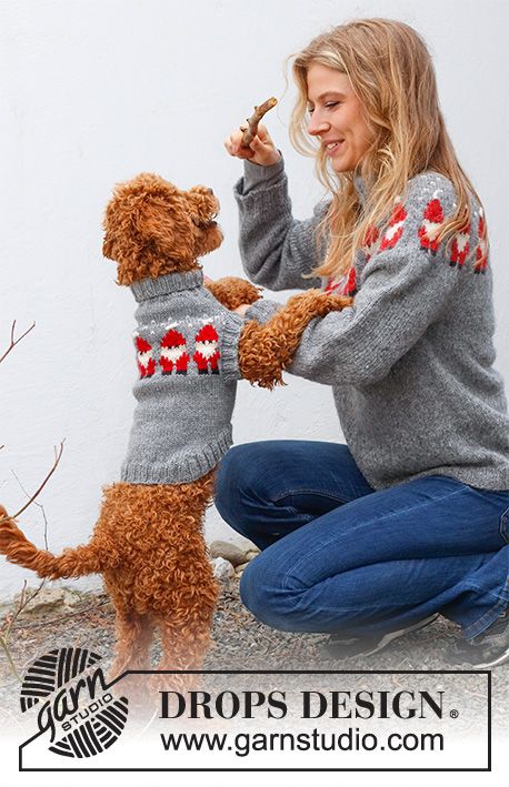 Merry Santas / DROPS 228-54 - Free knitting patterns by DROPS Design Knitted Christmas Jumper Pattern, Christmas Jumper Pattern, Christmas Jumper Knitting Pattern, Drops Knitting Patterns, Dog Knitting Patterns Free, Free Dog Sweater Knitting Patterns, Christmas Sweater Knitting Pattern, Christmas Sweater Pattern, Knitted Christmas Jumpers