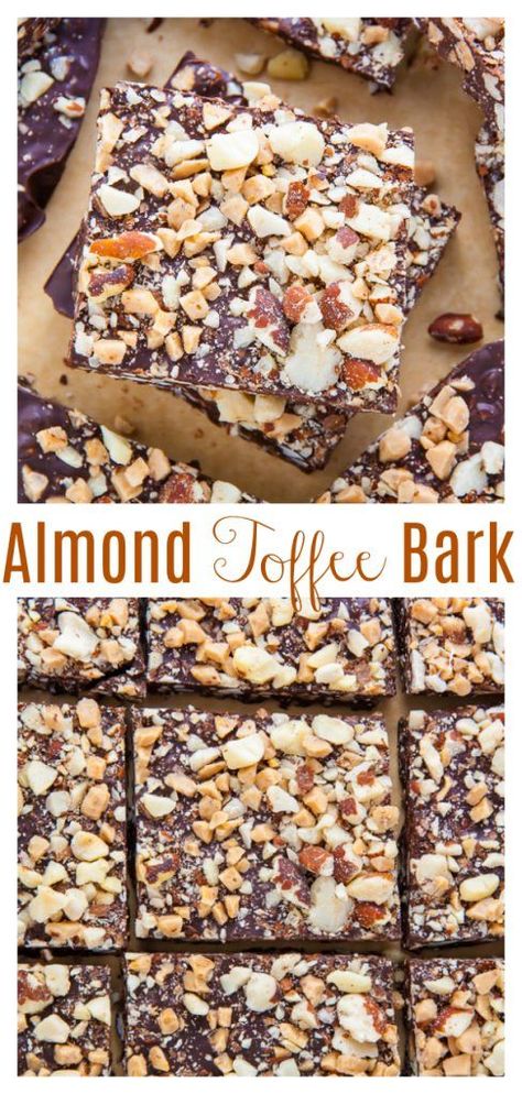 3-Ingredient Roasted Almond Toffee Bark Crockpot Cookies, Almond Bark Recipes, Christmas Toffee, Bark Candy, Bark Recipes, Toffee Bark, Roasted Almond, Chocolate Bark Recipe, Almond Toffee