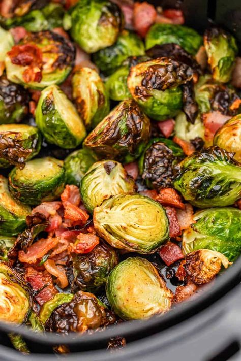 Air Fryer Brussel Sprouts with Bacon - The Stay At Home Chef Brussel Sprout Airfryer, Honey Bacon Brussel Sprouts Air Fryer, Air Fryer Brussel Sprouts Balsamic, Crispy Brussel Sprouts Air Fryer, Brussel Sprout Air Fryer, Frozen Brussel Sprouts Air Fryer, Airfryer Brussel Sprouts, Air Fry Brussel Sprouts, Brussel Sprout Recipes Air Fryer