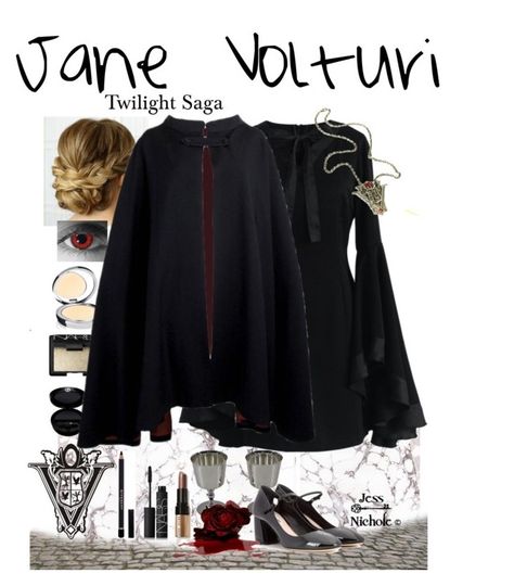 Twilight Saga: Jane Volturi by jess-nichole on Polyvore featuring polyvore fashion style Chicwish Pierre Cardin Miu Miu Rodial Givenchy NARS Cosmetics Giorgio Armani Bobbi Brown Cosmetics Corbell Silver Company Inc. clothing Volturi Outfits For Women, Jane Twilight Costume, Volturi Outfits, Twilight Cosplay, Jane Volturi, Twilight Fashion, Twilight Birthday, Dark Wardrobe, Twilight Outfits