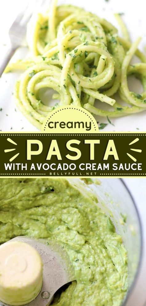 Grab your favorite type of noodle for a family dinner idea in 15 minutes! Combined with a creamy avocado sauce, this pasta recipe is so delicious that you couldn't even tell it's non-dairy. Save this… Creamy Avocado Pesto Pasta, Pasta With Avocado, Avocado Recipes Pasta, Avocado Sauce Pasta, Avocado Cream Sauce, Creamy Avocado Pasta, Creamy Avocado Sauce, Healthy Sauces, Cream Pasta