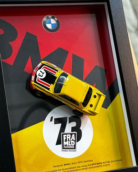 SALE: 1973 BMW 3.0 CSL - Wall Art - DM to order! (Hotwheel 1973 BMW 3.0 CSL Die Cast Metals 1:64 Scale) Frame Size - black, 13x18 cm (5x7”) Price - ₹1599 (Limited Time Launch Offer) + Shipping. Stock: (LIMITED - Only 1 Qty) Inclusions: (Frame with poster + Diecast Car + Free adhesive hook) The 1973 BMW 3.0 CSL was a homologation special, a street-legal version of a race car, built by BMW to compete in the European Touring Car Championship. * Magnetic marvel: The cars are detachable! Admire... Hot Wheels Diorama, Hot Wheels Display, Car Wall Art, Brand Concept, Metal Casting, Displaying Collections, Diecast Cars, Race Car, Jdm