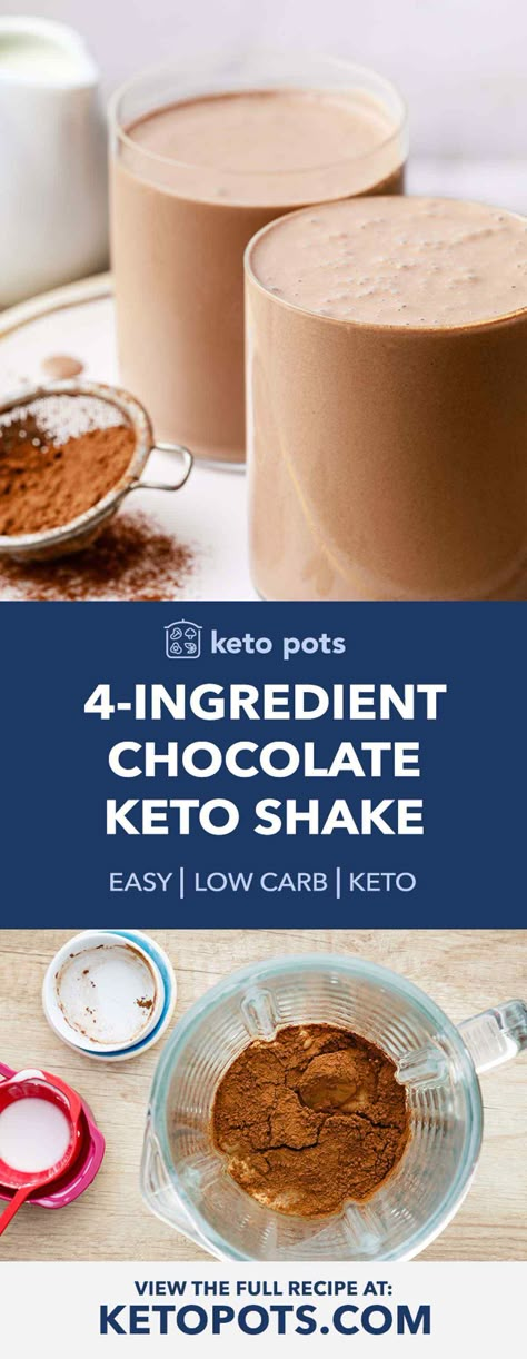 Easy 4-Ingredient Keto Chocolate Shake - Keto Pots Keto Chocolate Shake, Chocolate Shake Recipe, Keto Shake, Keto Protein Shakes, Keto Shakes, Keto Smoothie Recipes, Postre Keto, Keto Brownies, Chocolate Shake