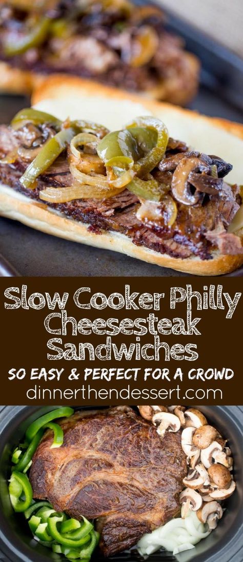 Slow Cooker Philly Cheese Steak Sandwiches that are so tender and flavorful you'll feel like you're in Philly. Perfect for a crowd! Slow Cooker Philly Cheese Steak, Sandwich Casserole, Crowd Recipes, Cheesesteak Sandwiches, Club Sandwiches, Philly Cheese Steak Sandwich, Steak Sandwiches, Savory Recipe, Cheese Steak Sandwich