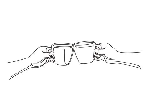 Hand Holding Coffee Cup Drawing, Line Art Coffee Cup, Matching Coffee Tattoos, Hands Holding Drawing, Hands Holding Coffee, Coffee Mug Tattoo, Coffee Vector Art, Line Drawing Hands, Hello Cafe