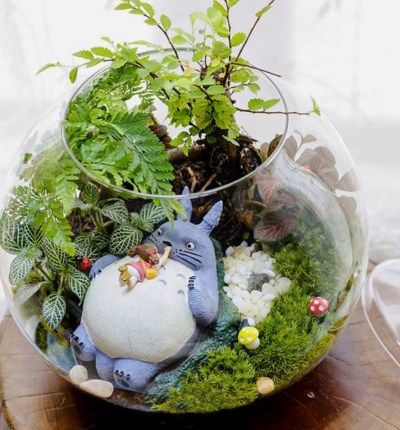 15 Inspo Pics That Will Make You Want To Build Your Own Terrarium - Society19 Totoro Terrarium, Totoro Diy, Terrariums Diy, Totoro Ghibli, Kaktus Dan Sukulen, Indoor Fairy Gardens, Ghibli Studio, Mini Terrarium, Tanah Liat