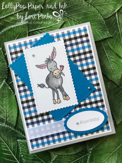 Stampin Up Darling Donkeys, Donkey Cards, Hand Made Greeting Cards, Masculine Birthday Cards, Birthday Card Design, Making Greeting Cards, Kids Birthday Cards, Stamping Up Cards, It's Your Birthday