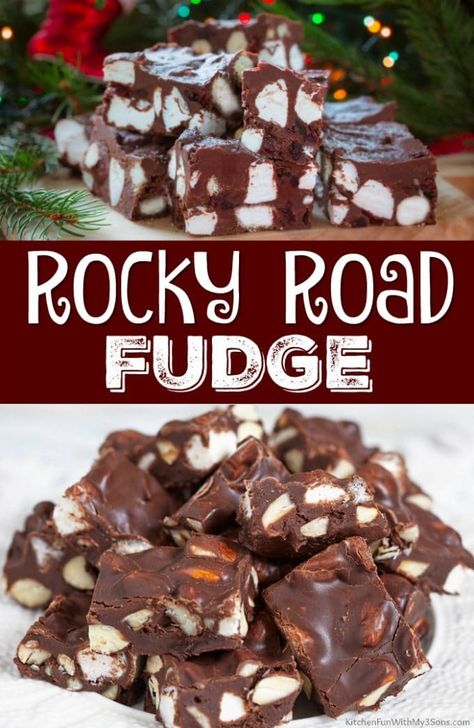 Chocolate Christmas Candy, Holiday Fudge Recipes, Rocky Road Fudge, Holiday Candy Recipes, Rocky Road Recipe, Microwave Fudge, Oreo Fudge, Chocolate Candy Recipes, Fudge Recipes Easy