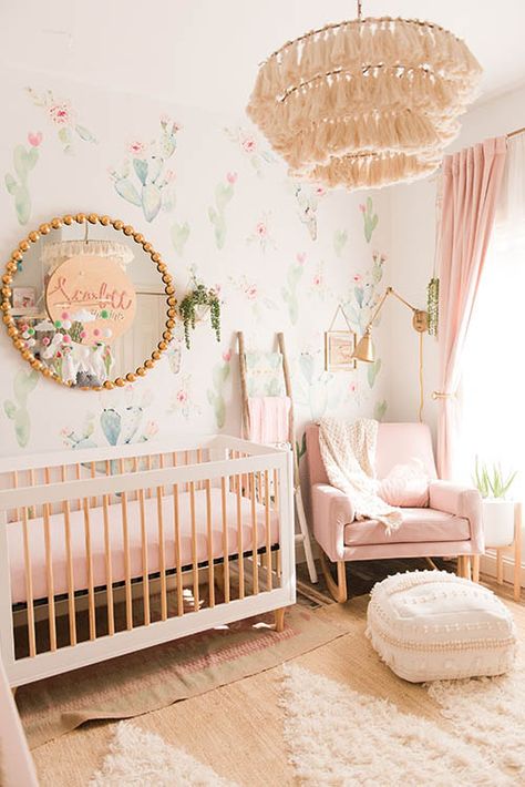 10 Baby Girl Nursery Themes That Are Rising in Popularity - The Greenspring Home Pink Cactus Nursery, Cactus Nursery Girl, Romantic Nursery, Succulent Nursery, Cactus Nursery, Nursery Reveal, Baby Nursery Inspiration, Girl Nursery Themes