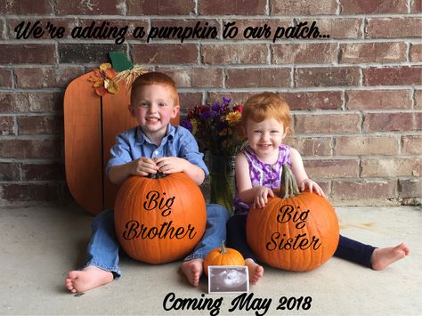 Third baby fall/pumpkin announcement. Pregnancy Announcement For Third Baby, 3rd Baby Announcement With Siblings, Third Child Pregnancy Announcement, October Pregnancy Announcement, Pumpkin Baby Announcement, Third Baby Announcements, Pumpkin Pregnancy Announcement, 3rd Baby Announcement, Lil Nugget