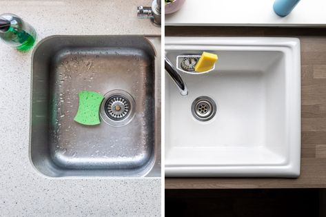 Undermount vs. Drop-In Sinks: Which Is Better? | The Family Handyman Undermount Vs Drop In Sink, Drop In Kitchen Sink Ideas, Drop In Sink Kitchen, Drop In Sink Bathroom, Overmount Sink, Under Mount Kitchen Sink, Drop In Bathroom Sinks, Drop In Kitchen Sink, Undermount Sinks